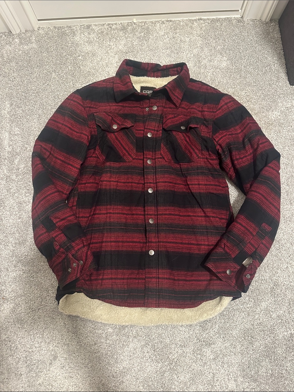 CQR Red & Black Plaid Sherpa-Lined Button-Up Shirt Jacket